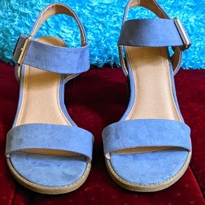 Light blue block heels.